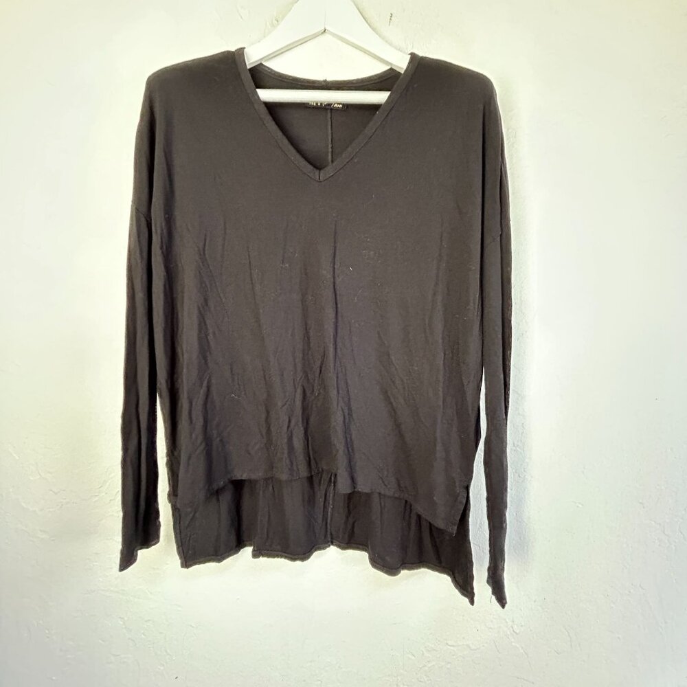Rag & Bone Jean Womens Black V-Neck Long Sleeve High-Low Hem Tunic Top Medium